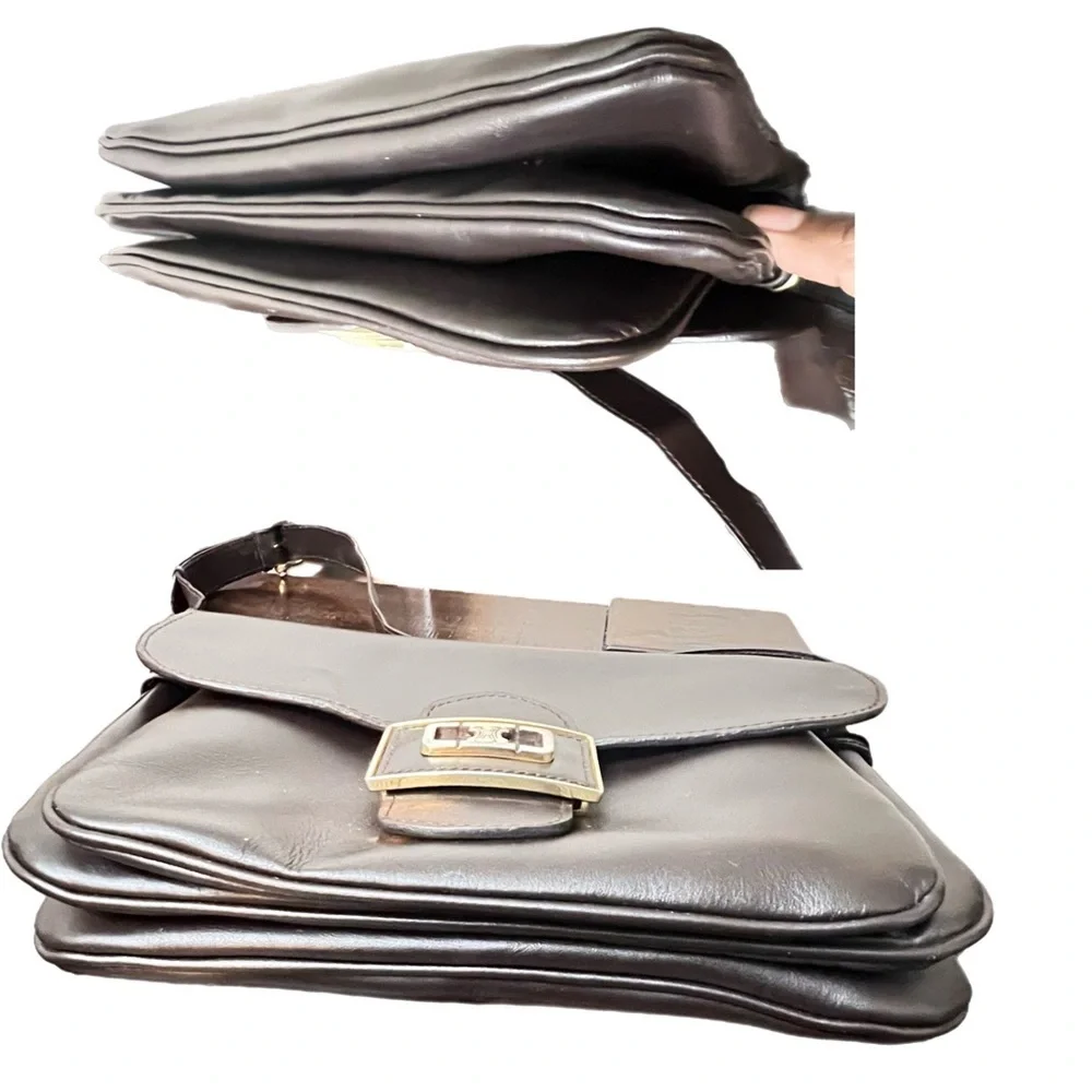 CELINE Signature Line Elegant Dark Brown Leather Shoulder Bag - Picture 11 of 13